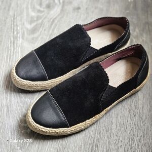 Skechers espadrille slip-in walking shoes Black Leather Womens 8.5